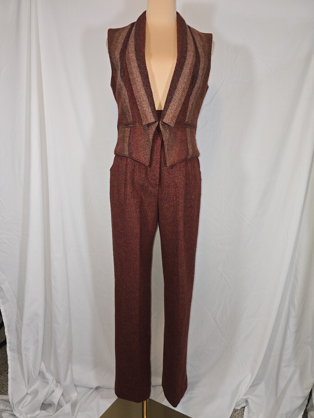 Vintage Women's Rust Brown Tailored Vest & Pants Set